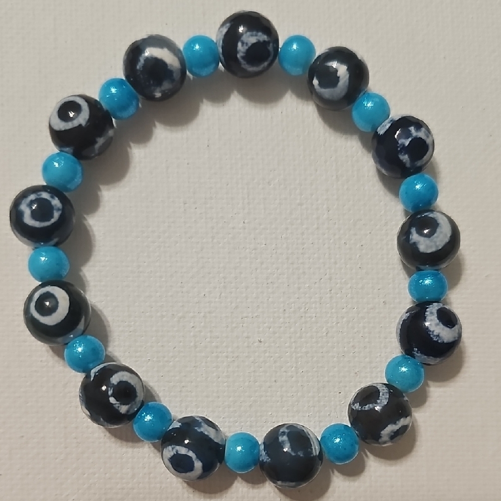 Blue and Black Beaded Bracelet